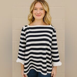 Talbots Black and White Striped Top